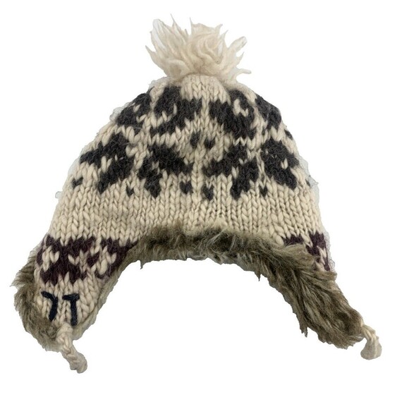 American Eagle Wool Alpaca Faux Fur Trapper Hat Fair Isle Knit Ear Flap One Size - Picture 2 of 14